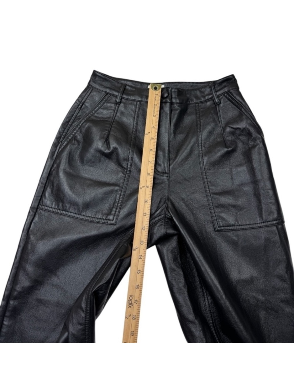 Wilfred Aritzia Black Faux Leather High Rise Straight Leg Pants Size 4 - Picture 8 of 10
